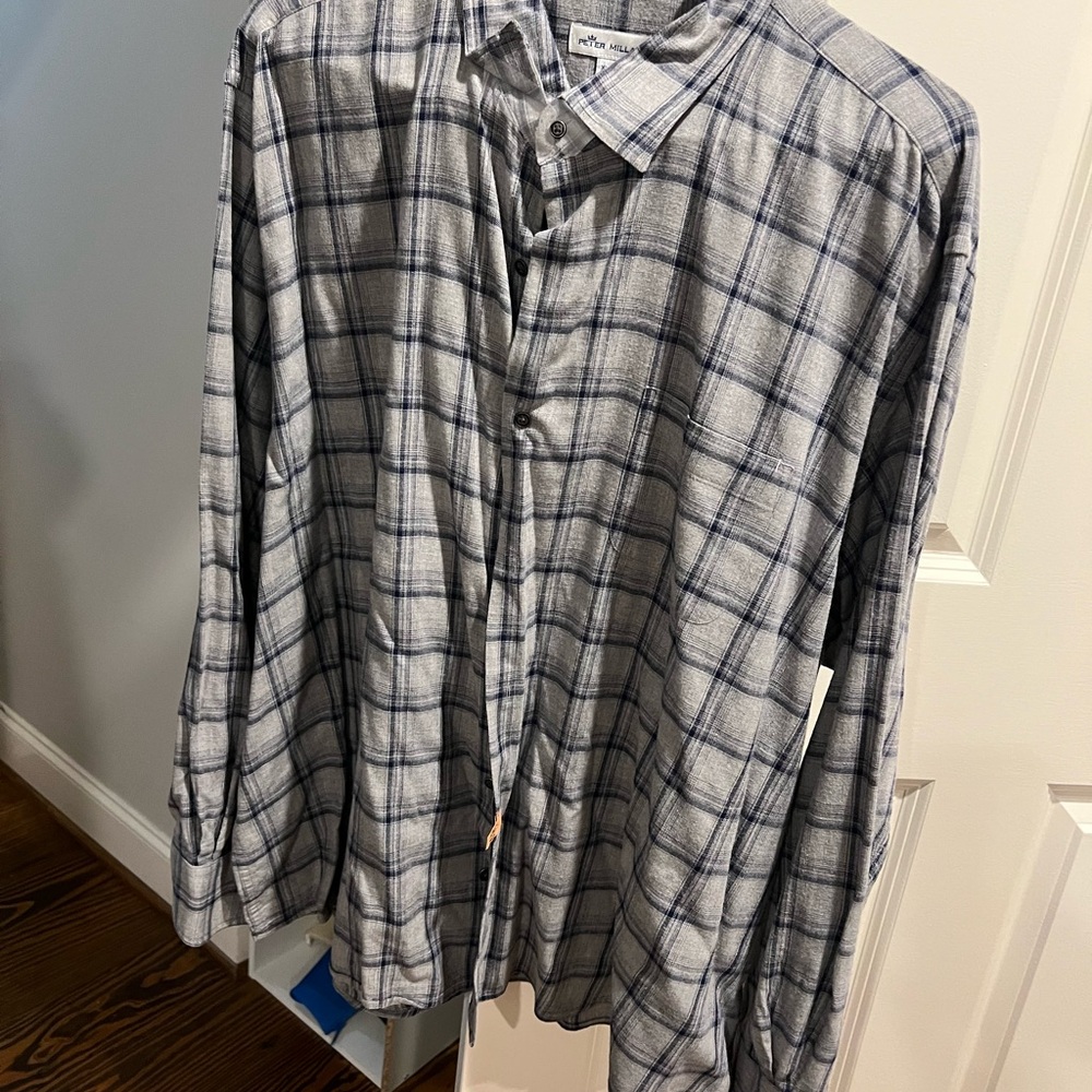 Peter Millar Blue and Gray Checkered Shirt